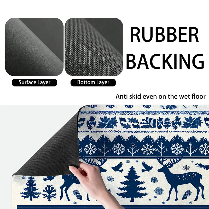 Christmas Deer Silhouette Non-Slip Drying Mat for Kitchen Counters and Tables by Axyaa