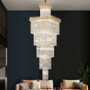 Axyaa Luxe Hollow Crystal Chandelier - Modern Long Staircase Villa Lighting