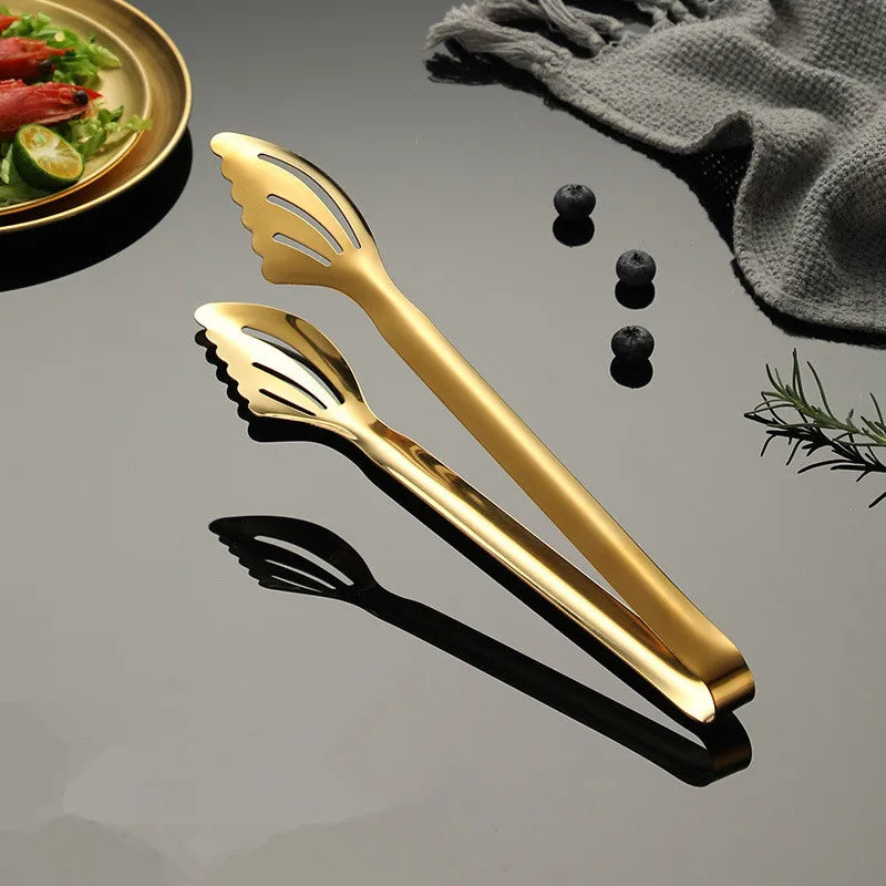 Axyaa Stainless Steel Food Tongs Kitchen Utensils Silver Golden Beef Clip.