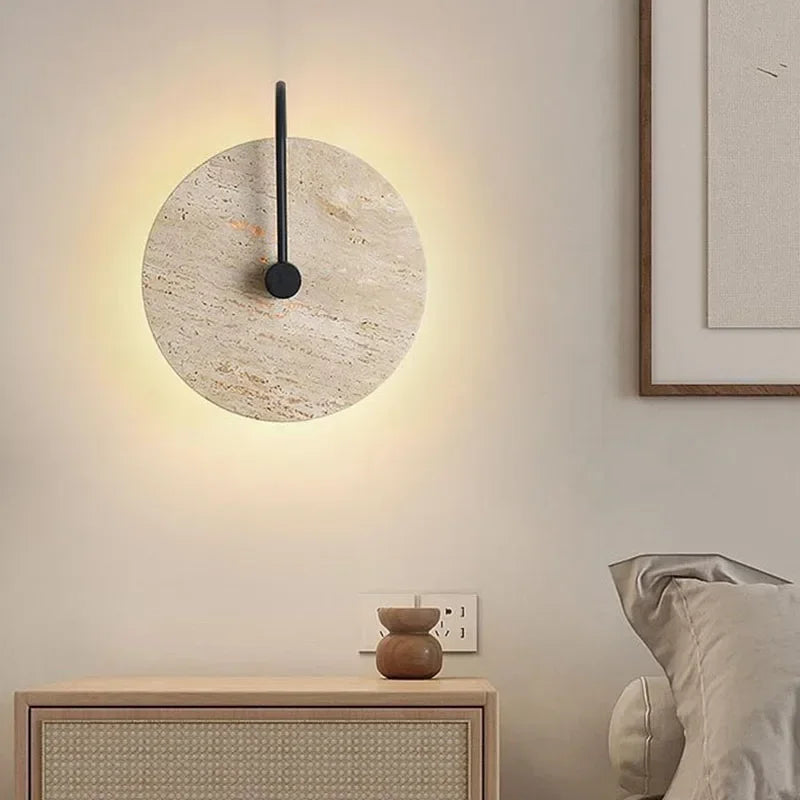 Axyaa Round Stone LED Wall Lights Black Metal Sconce Lamp