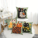 Axyaa Cute Cat & Floral Pattern Pillow Covers for Sofa, Bedroom & Car