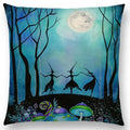 Cute Cat Moon Night Wonderland Witch Halloween Dance Pillow Cover by Axyaa
