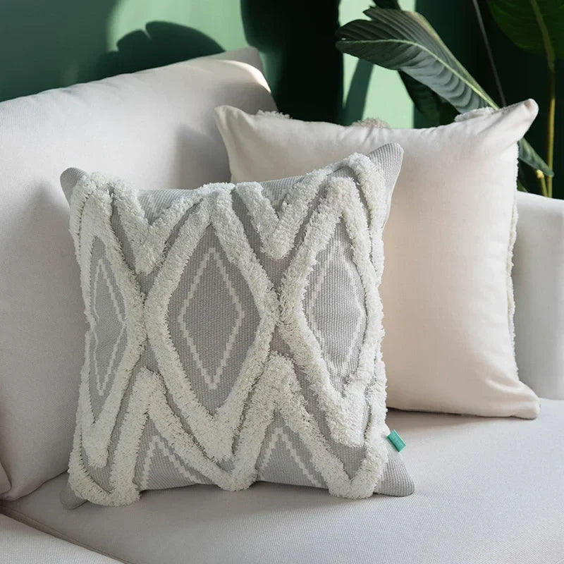 Ivory Tassel Cushion Cover - Moroccan Style Tuft - Axyaa Brand