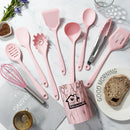 Axyaa Pink Silicone Kitchen Utensils Set - Non-Stick Cooking Tools & Food Tongs