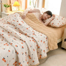 Axyaa Floral Summer Blanket & Pillowcase Set - Soft Knitted Duvet, Breathable & Skin-Friendly