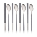 Axyaa 8Pcs Matte Cutlery Set Korean Chopsticks Dinner Spoons Dessert Spoon Flatware