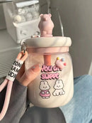 Axyaa Kawaii Jumbo Boba Water Bottle With Straw - Large Capacity Cute Stirring Cup