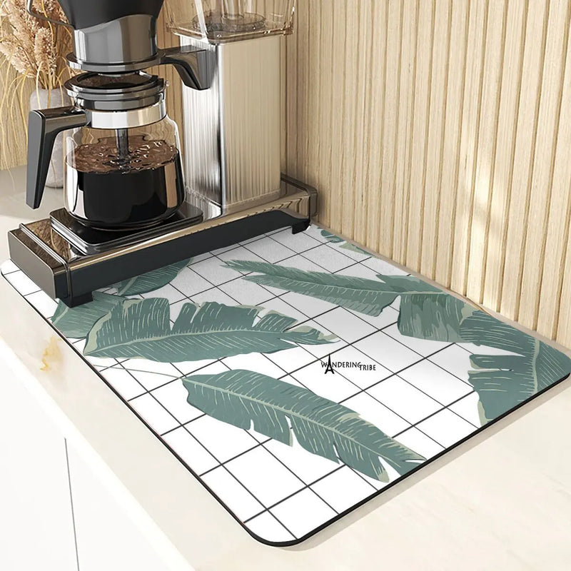 Axyaa Silicone Leaf Print Drying Mat & Coaster Set