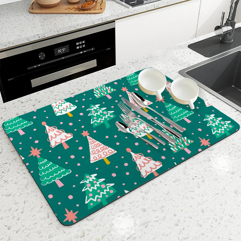 Axyaa Christmas Tree Drying Mat - Absorbent Dish Placemat