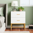 Axyaa Wood Nightstands: Modern Luxury White Gold Bedside Table
