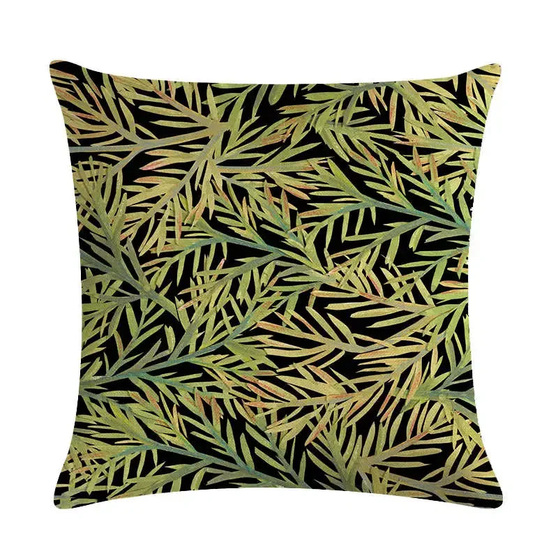 Axyaa Rose Flower Pillow Cover - Green Plant Oil Painting Cushion, Home Decor Case