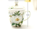 Axyaa Green Camellia Bone  Coffee Cup Porcelain Nespresso Tumbler White Ceramic Mug