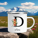 Axyaa Flower Letter Enamel Mug - Personalized Alphabet Camping Tea Coffee Cup