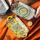 Axyaa Ceramic Steamed Fish Plate - Large Rectangular Binaural Fish Plate
