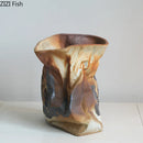 Axyaa Pleated Cloth Bags Ceramic Vase Rust Flower Pot Table Decoration