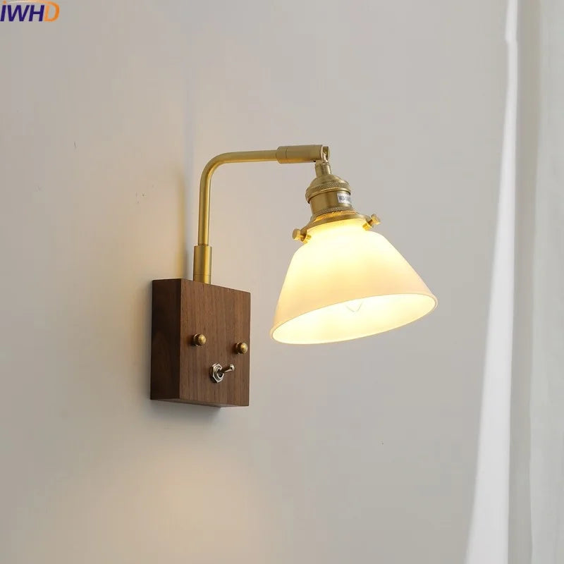 Axyaa Nordic LED Wall Lamps Walnut Glass Stair Light Fixtures for Home Décor