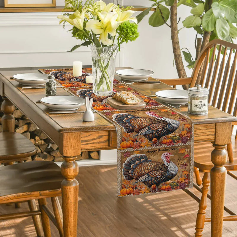 Fall Turkey Pumpkin Table Runner by Axyaa: Thanksgiving Dining Coffee Wedding Decor