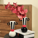 Axyaa Binaural Stripes Ceramic Vase | Geometric Black and White Home Decor