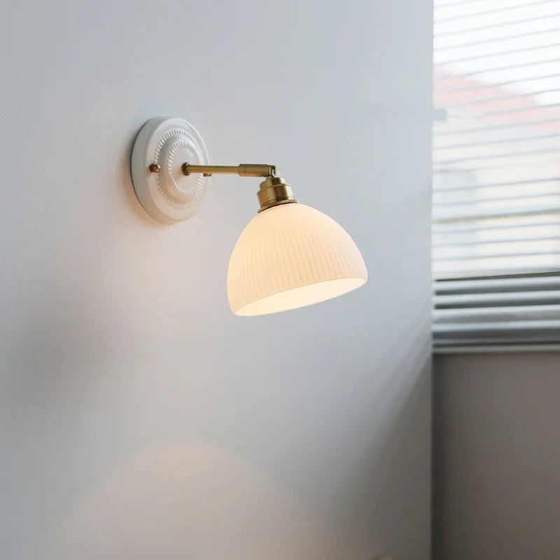 Axyaa White Glass LED Wall Light with Pull Chain Switch for Bedroom, Living Room, or Stairway