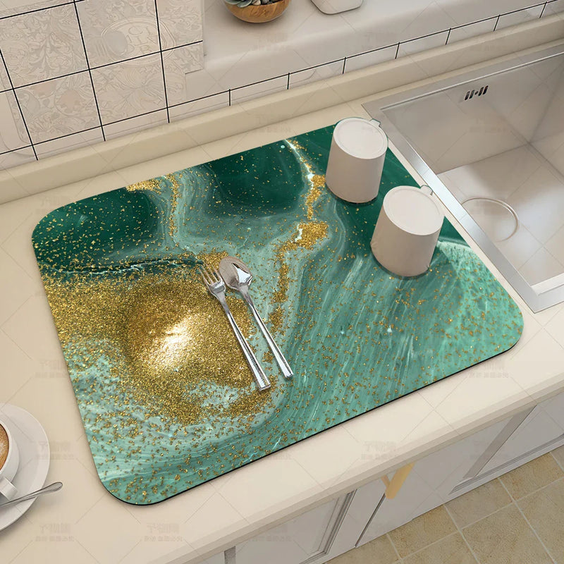 Axyaa Blue-Green Oil Painting Abstract Kitchen Placemat - Non-Slip & Super Absorbent