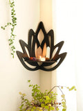 Axyaa Crystal Corner Shelf: Black Wood Wall Shelves for Essential Oils & Witchy Decor