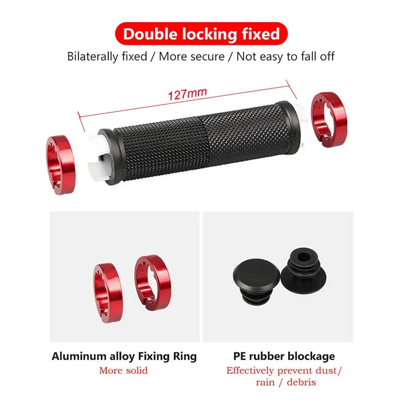 Axyaa Rubber MTB Grips with Alloy Cuffs - Anti-skid Bilateral Lock Handlebar Sleeve