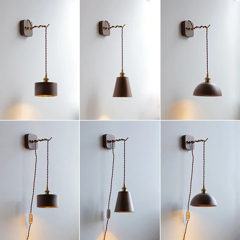 Axyaa Walnut Wooden LED Wall Lights Fixture Modern Indoor Lighting Nordic Wandlamp