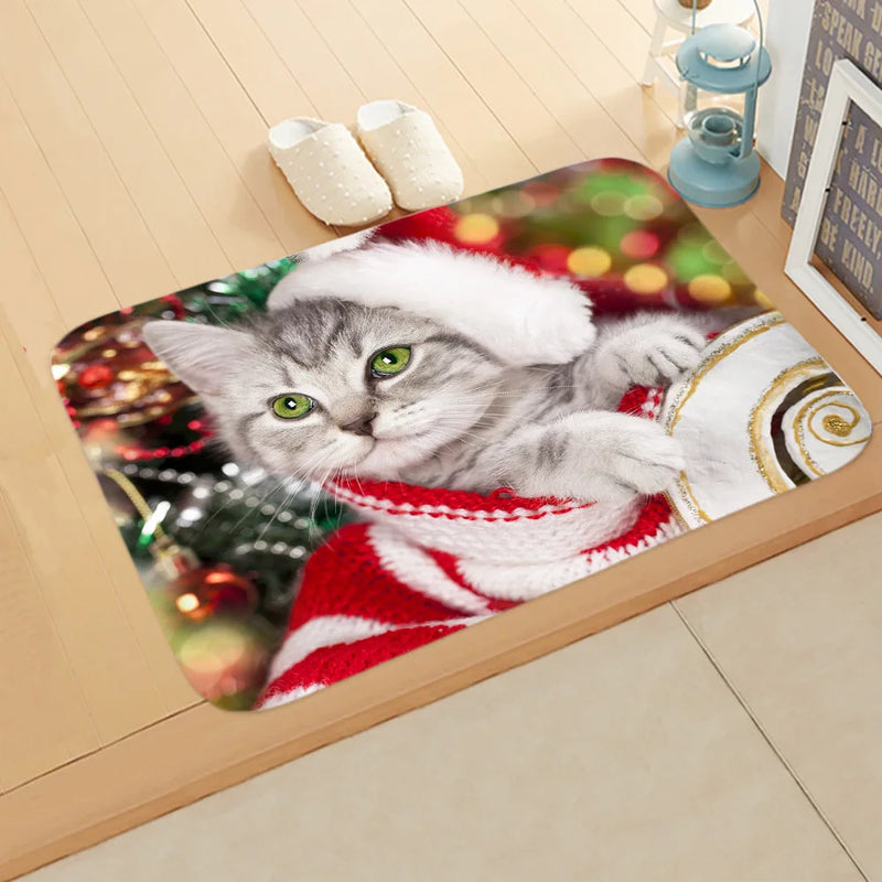 Axyaa Christmas Cat Dog Print Animal Door Mats Non-Slip Floor Home Decoration