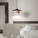 Axyaa Yellow Travertine Wood LED Pendant Light Fixture for Bedside Dining Room Decor