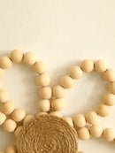 Axyaa Wooden Beads Flower Hanging Wreath: Boho Wall Decor, Farmhouse Garland