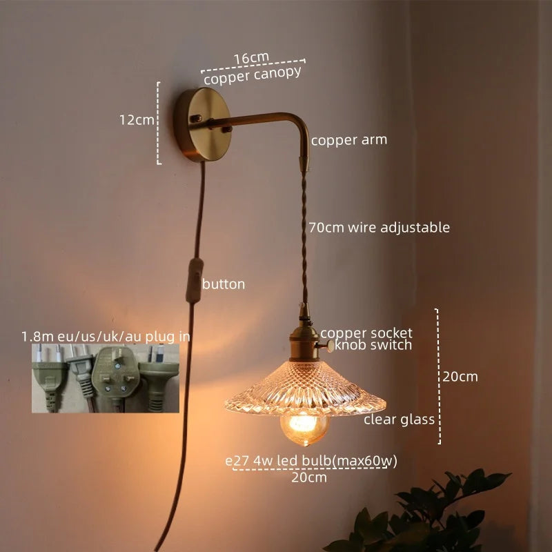 Axyaa Nordic LED Wall Sconce Glass Copper Light for Home Decor & Living Room