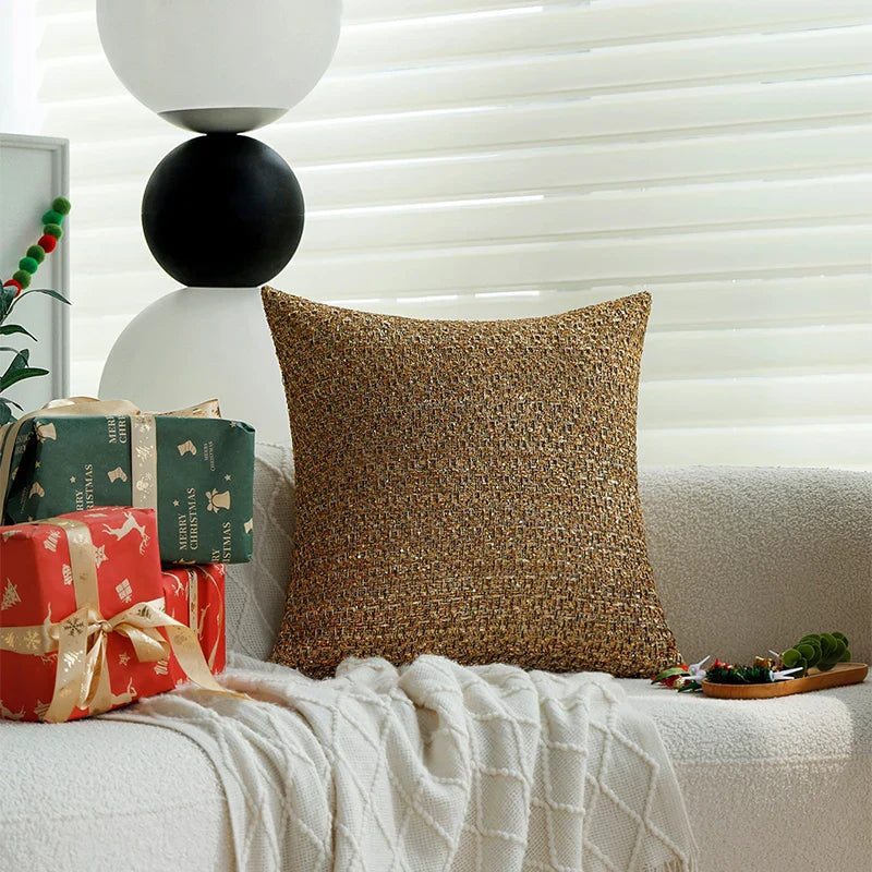 Axyaa Classic Gold Yarn-dyed Cushion Cover & Christmas Wool Knitted for Room Party Decor