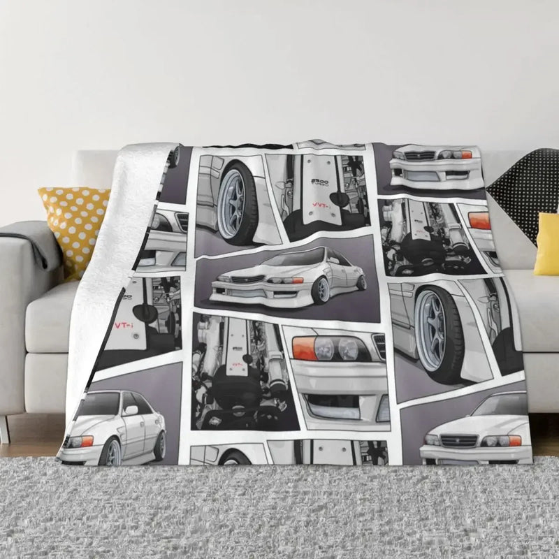 Axyaa Chaser JZX100 x 1JZ Engine Throw Blanket for Stylish Winter Decor