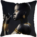 Axyaa Black Gold African Lady Woman Art Deco Pillowcase