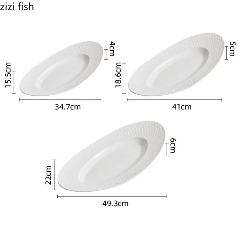 Axya Scaly Texture Ceramic Fish Plate | Oval Dessert Sushi Dish