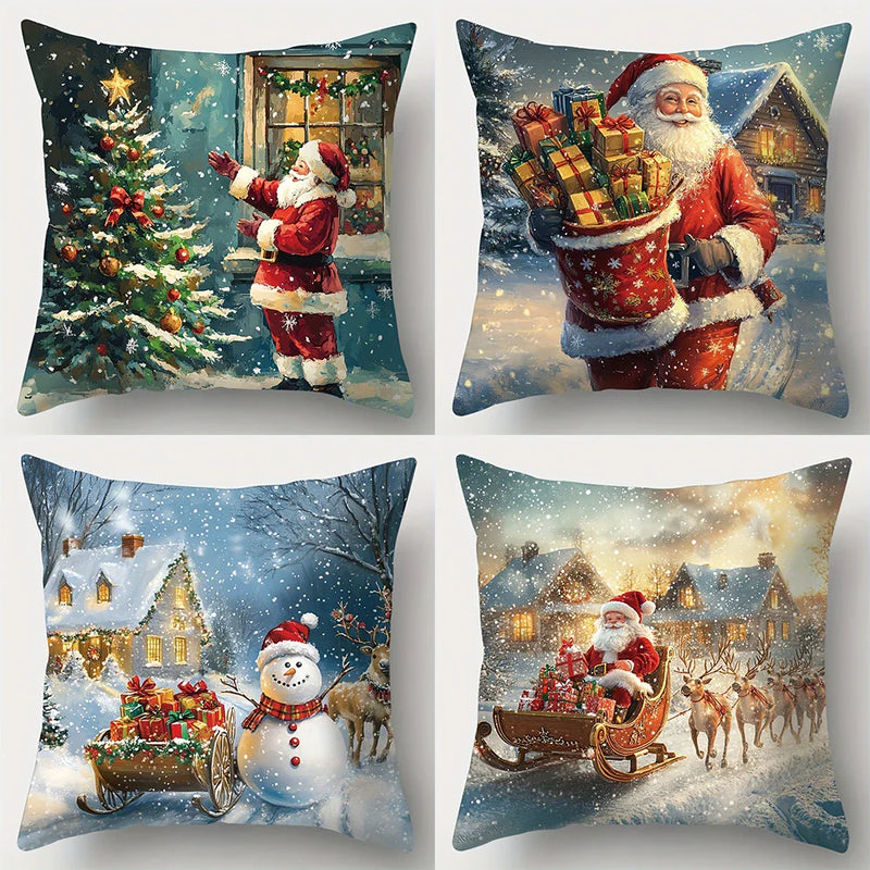 Axyaa Winter Snow Santa Claus Gift Pillowcase Suite Home Decoration