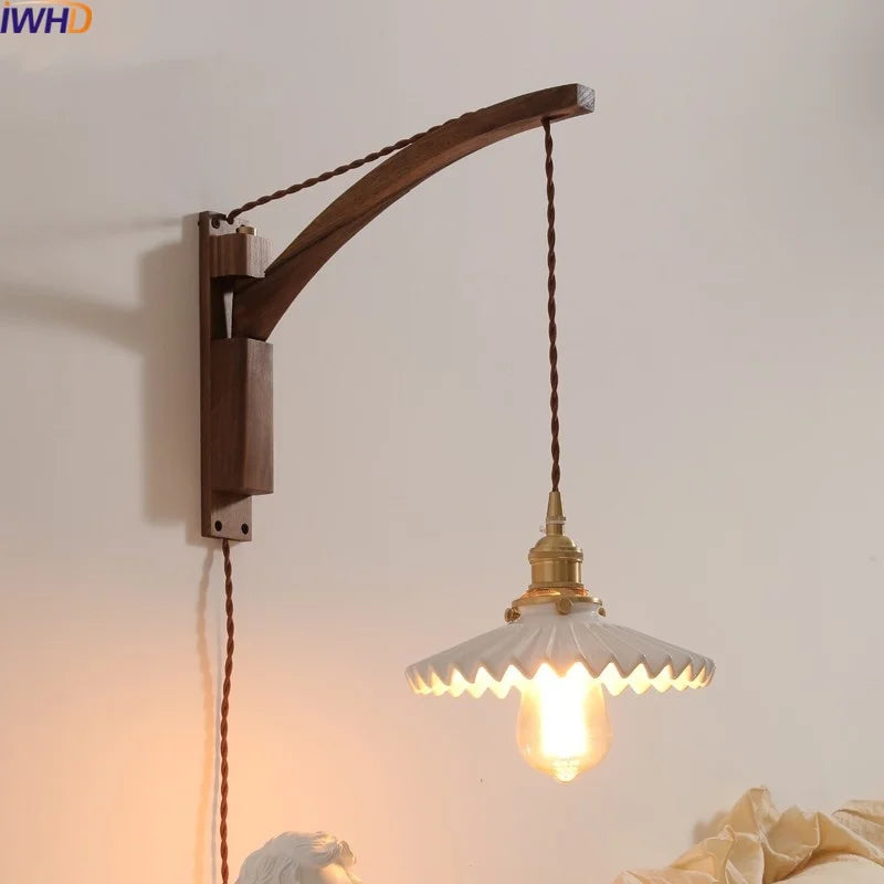 Axyaa Nordic LED Wall Sconce Walnut Copper Stair Light - Modern Home Decor