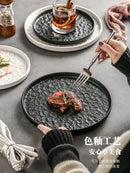 Axyaa Black Ceramic Round Steak Plate for Elegant Dining