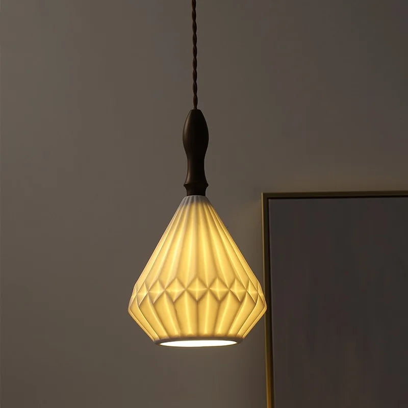Axyaa Nordic LED Pendant Lights Ceramic Wood Hanging Lamp for Home Decor