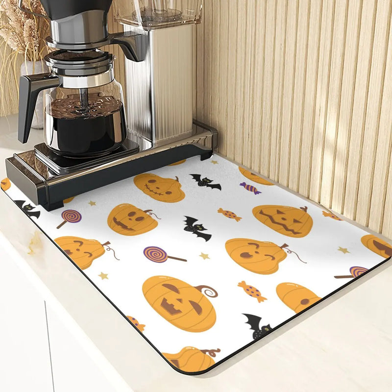 Axyaa Pumpkin Pattern Coasters - Halloween Style Absorbent Drink Coasters & Drying Mat