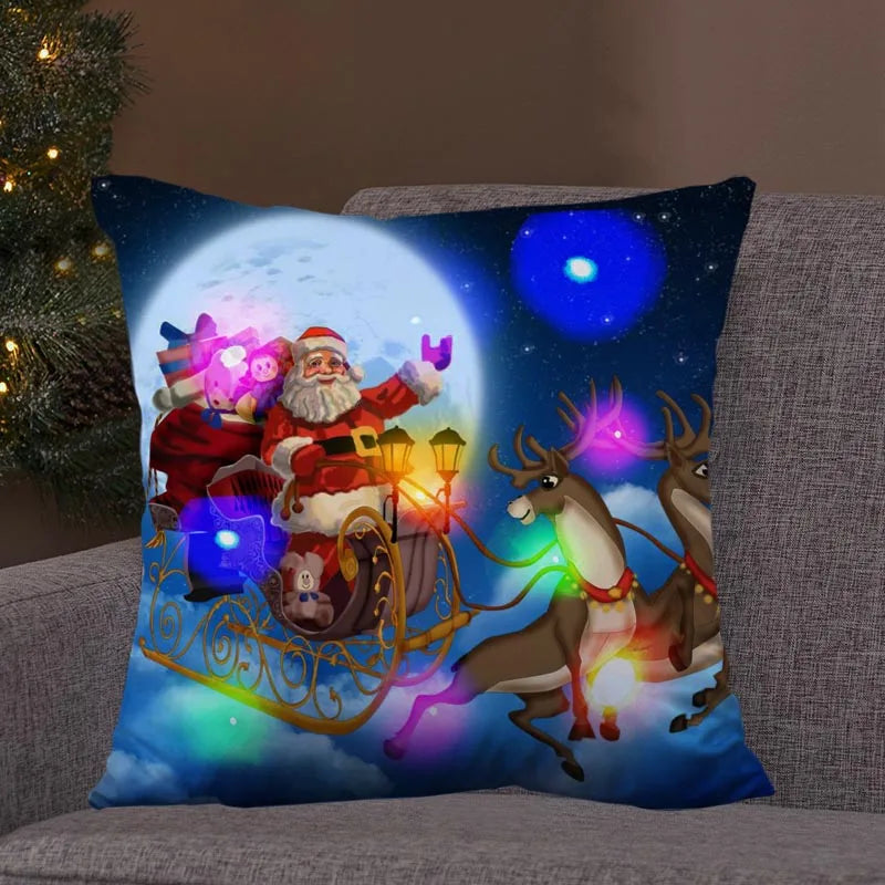Axyaa LED Retro Santa Christmas Lights Pillowcase Home Decor 45x45