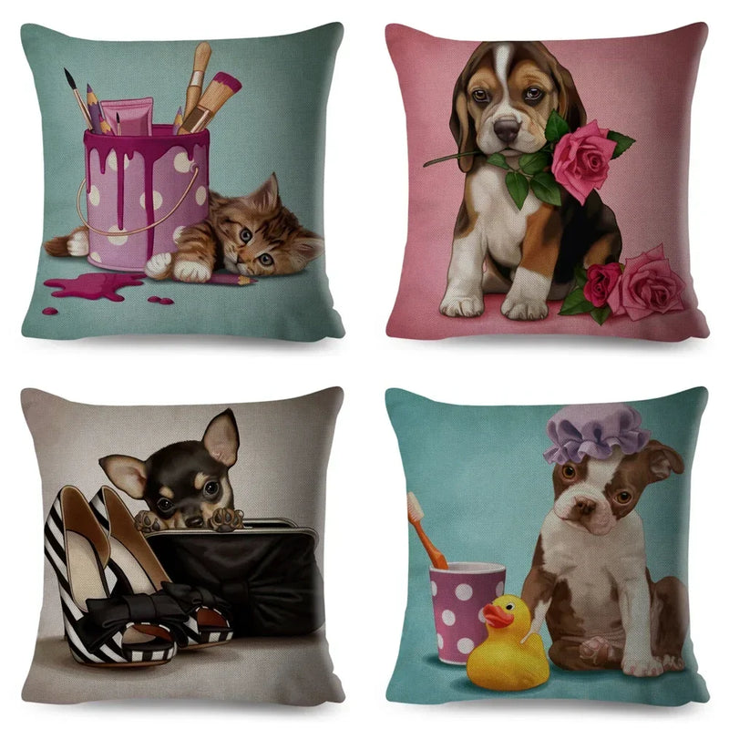 Axyaa Cartoon Pet Dog Print Pillow Covers 45x45cm for Home and Car Decor