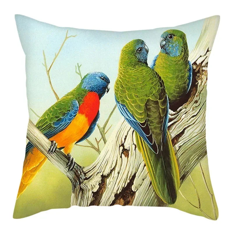 Axyaa Bird and Flower Printed Pillow Cover 45x45cm for Home Sofa Decor
