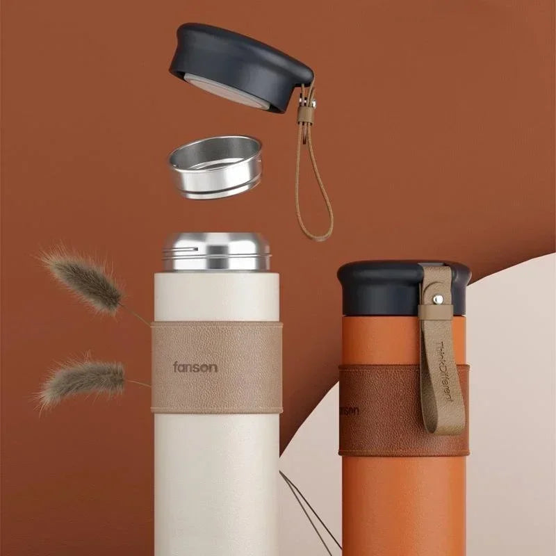 Axyaa Stainless Steel Leather Travel Coffee Cup Vacuum Flask