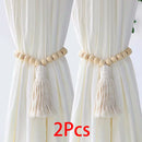 Wooden Bead Curtain Tiebacks by Axyaa - Boho Macrame Holdbacks with Cotton Rope