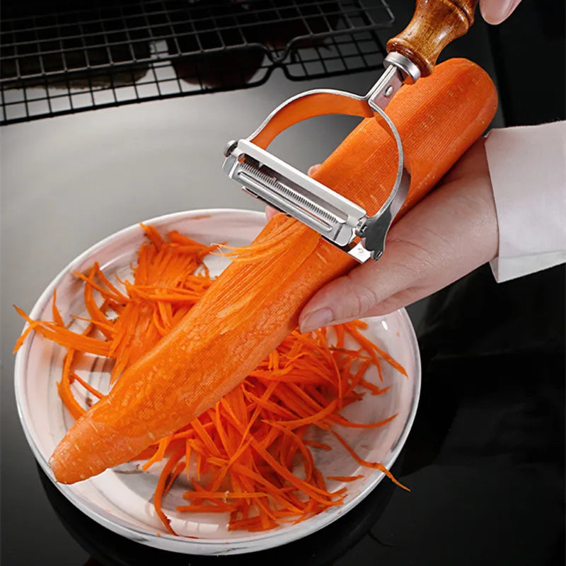Axyaa Stainless Steel Vegetable Peeler with Wooden Handle - Kitchen Grater Shredder Gadgets