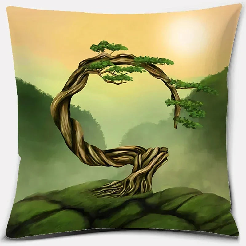 Axyaa Bonsai Zen Stone Pattern Pillowcase Square Decor Home Office Living Room