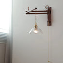 Axyaa Clear Glass LED Wall Sconce with Arm, Black Walnut Wood, Pull Chain - Modern Indoor Lighting