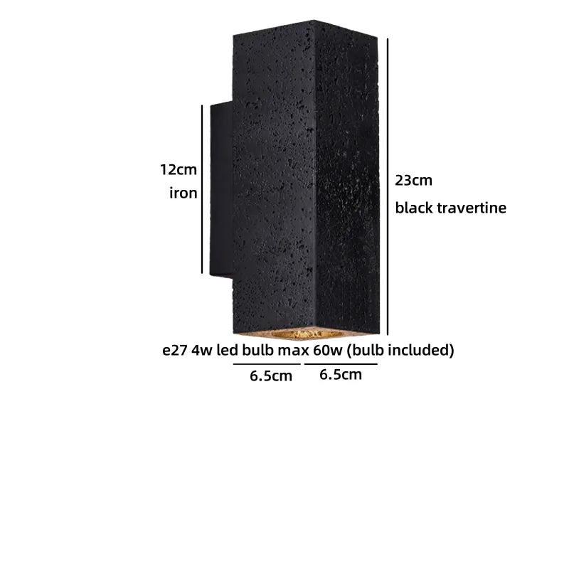 Axyaa Black Travertine Stone LED Wall Light for Chic Indoor Decor