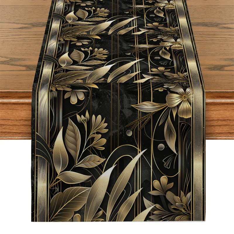 Axyaa Metallic Texture Floral Branches Table Runner for Dining & Dresser Decor